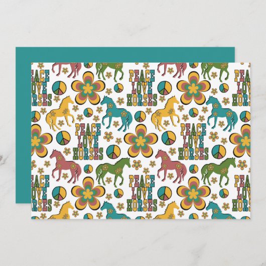 Unique Peace Love Horses Note Card ノートカード (正面/裏面)