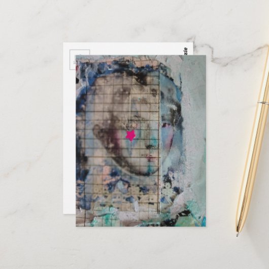 Unique person mixed media Collage pink star ポストカード (正面/裏面インサイチュ)