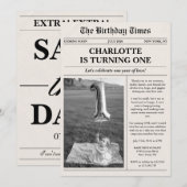 Unique Photo Newspaper First Birthday 招待状 (正面/裏面)