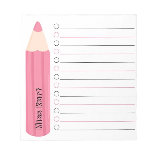 Unique Pink Pencil Lined Personalized Teacher ノートパッド (正面)