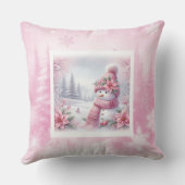 Unique Pink Snowman Christmas Scene Kids Holiday   クッション (裏面)