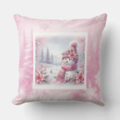 Unique Pink Snowman Christmas Scene Kids Holiday   クッション (正面)