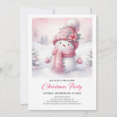 Unique Pink Snowman Kids Download Christmas Invite 招待状 (正面)