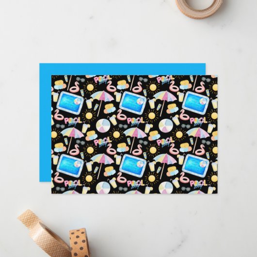 Unique Pool Party Note Card in Black ノートカード (正面/裏面インサイチュ)