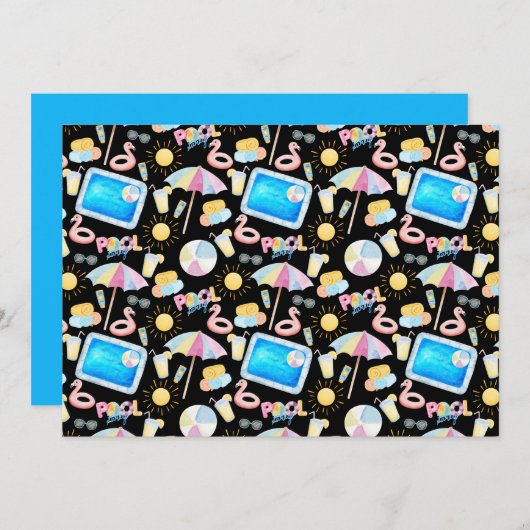 Unique Pool Party Note Card in Black ノートカード (正面/裏面)