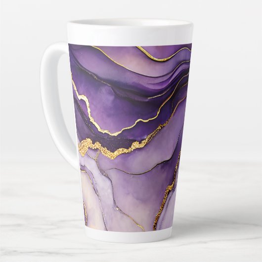 Unique Purple Alcohol Ink Large Ceramic Latte Mug カフェラテマグ (左アングル)