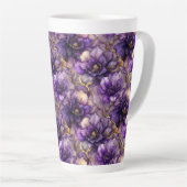 Unique Purple Floral Alcohol Ink Ceramic Latte Mug カフェラテマグ (右アングル)