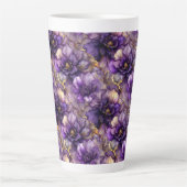 Unique Purple Floral Alcohol Ink Ceramic Latte Mug カフェラテマグ (正面)