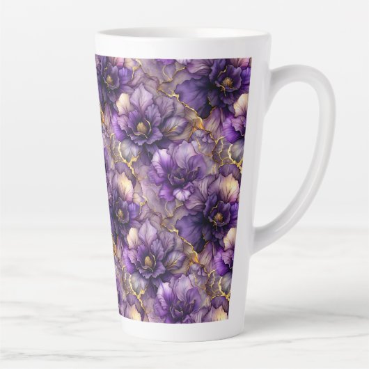 Unique Purple Floral Alcohol Ink Ceramic Latte Mug カフェラテマグ (右)