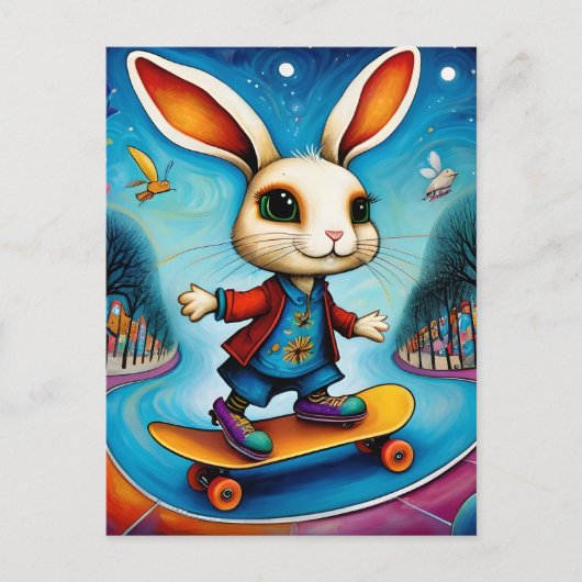 Unique Rabbit Skateboarding ポストカード (正面)