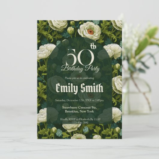 Unique Ranunculus Sparkle First Birthday Gift 招待状 (スタンド正面)