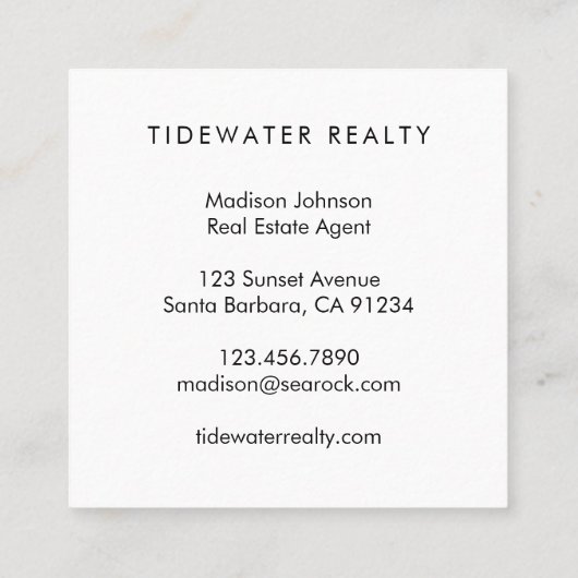 Unique Real Estate Agent Rocks Ocean Beach Photo スクエア名刺 (裏面)