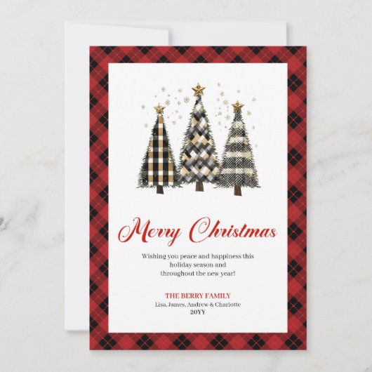 Unique Red Black Plaid Christmas Tree Leopard Card シーズンカード (正面)