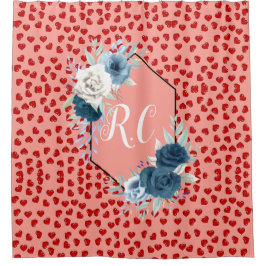 unique Red hearts on pink and pattern Custom シャワーカーテン