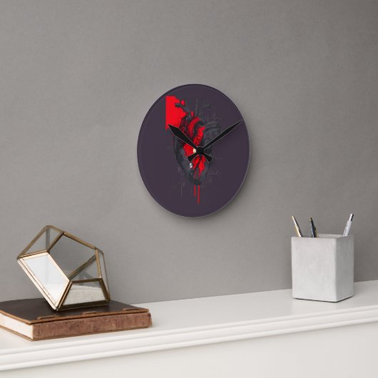 Unique Red Splatter Human Heart Wall Clock ラウンド壁時計 (オフィス)