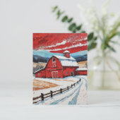Unique Red Winter Barn Painting ポストカード (スタンド正面)