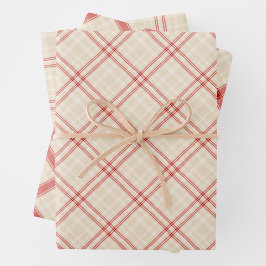Unique Rustic Cream & Red Squiggly Mixed Plaid ラッピングペーパーシート