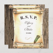 Unique Scroll & Feather Pen Wedding  招待状 (正面/裏面)