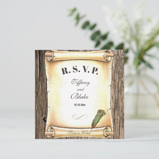 Unique Scroll & Feather Pen Wedding  招待状 (スタンド正面)