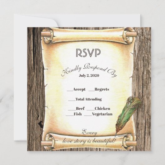 Unique Scroll & Feather Pen Wedding  招待状 (裏面)