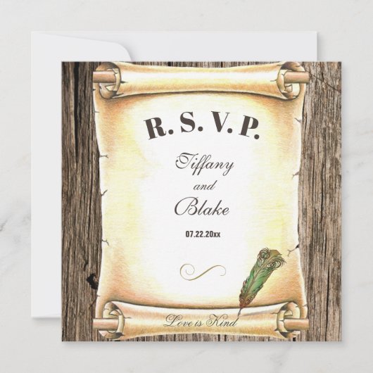 Unique Scroll & Feather Pen Wedding  招待状 (正面)