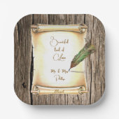 Unique Scroll & Vintage Feather Pen Wedding ペーパープレート (正面)