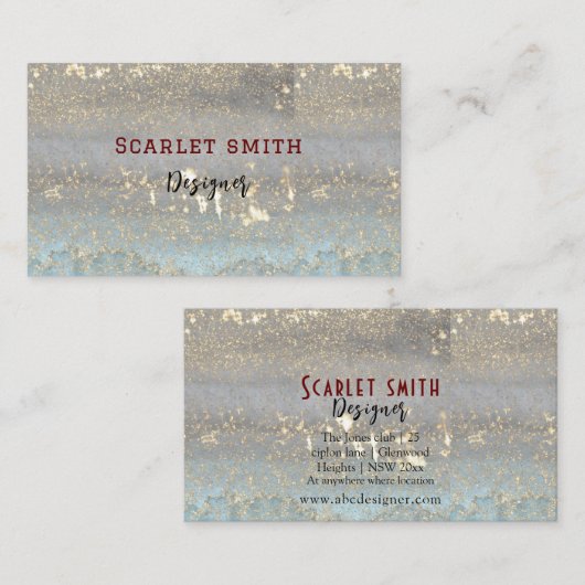 Unique sea green glittery marble effect 名刺 (正面/裏面)