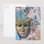 Unique Stone face Abstract Mix Media Collage ポストカード (正面/裏面)