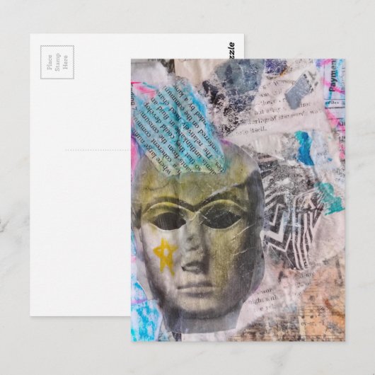 Unique Stone face Abstract Mix Media Collage ポストカード (正面/裏面)