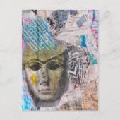 Unique Stone face Abstract Mix Media Collage ポストカード (正面)
