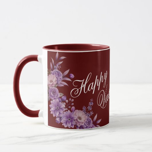 Unique Stylish Floral Happy Valentine's Day Maroon マグカップ (左)
