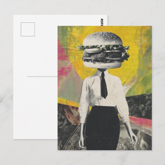 Unique Surreal Cheeseburger Woman  ポストカード (正面/裏面)