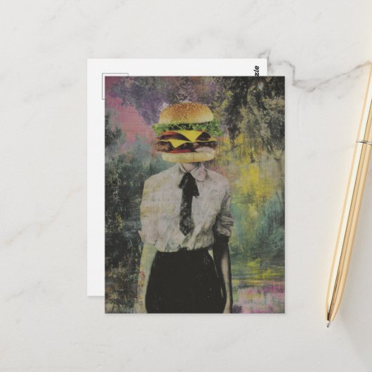 Unique Surreal Cheeseburger Woman Mixed Media ポストカード (正面/裏面インサイチュ)