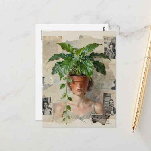 Unique Surreal Flower Pot Woman ポストカード (正面/裏面インサイチュ)