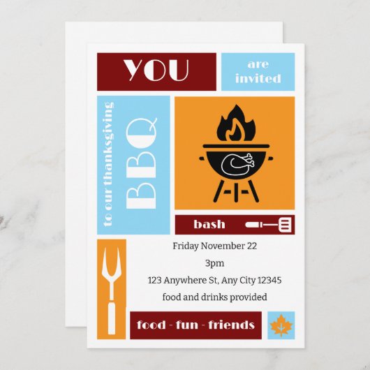 Unique Thanksgiving BBQ Invitation 招待状 (正面/裏面)
