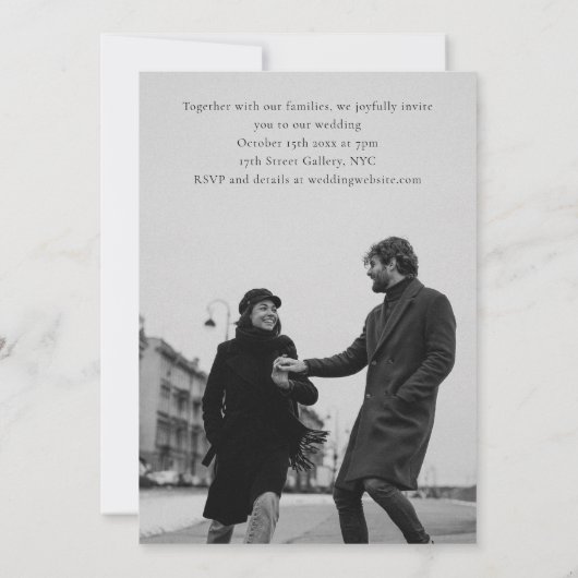 Unique Trendy Black White Large Photos Wedding 招待状 (裏面)