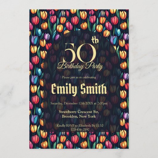 Unique Tulip Aesthetic 5Th Birthday 招待状 (正面)