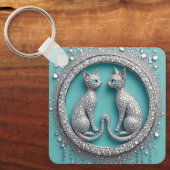 Unique Twin Crystal Cat Ornament Jewelry Sculpture キーホルダー (正面)