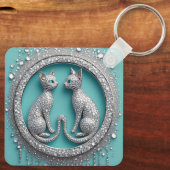 Unique Twin Crystal Cat Ornament Jewelry Sculpture キーホルダー (裏面)