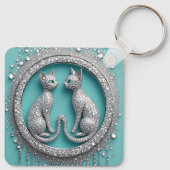 Unique Twin Crystal Cat Ornament Jewelry Sculpture キーホルダー (裏面)