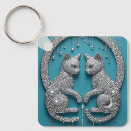 Unique Twin Crystal Cat Ornament Jewelry Sculpture キーホルダー