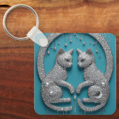 Unique Twin Crystal Cat Ornament Jewelry Sculpture キーホルダー (正面)