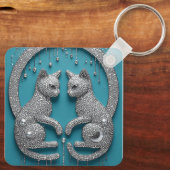 Unique Twin Crystal Cat Ornament Jewelry Sculpture キーホルダー (裏面)