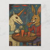 Unique Unicorn and Rabbit Eating Carrots Surreal ポストカード (正面)
