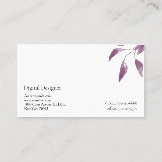Unique Watercolor Modern Business Card | Artistic  名刺 (裏面)