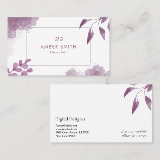 Unique Watercolor Modern Business Card | Artistic  名刺 (正面/裏面)