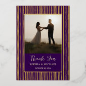 Unique Wedding Thank You Card 2 Photo Purple Gold 箔シーズンカード (正面)