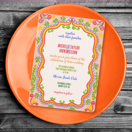 Unique Whimsical Floral Quirky Doodle Hand Drawn  招待状