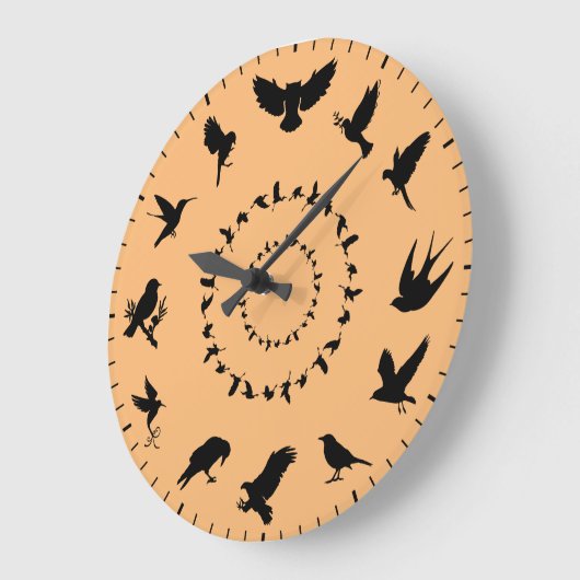 Unique Wild Bird Black Silhouettes Themed ラージ壁時計 (傾斜)