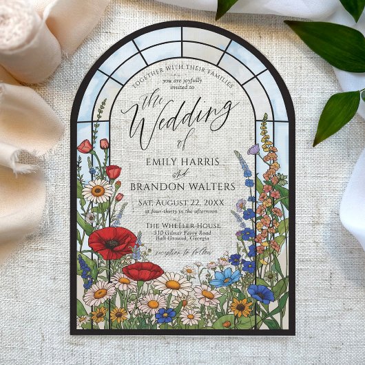 Unique Wildflower Stained Glass Arch Wedding アクリル招待状